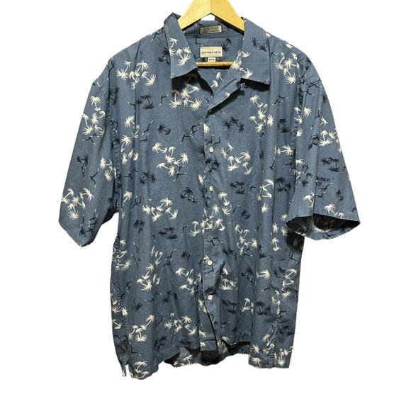Cutter & Buck Men Hawaiian Button Shirt XL Blue Palm Print 2007 Windows Division - Picture 1 of 7